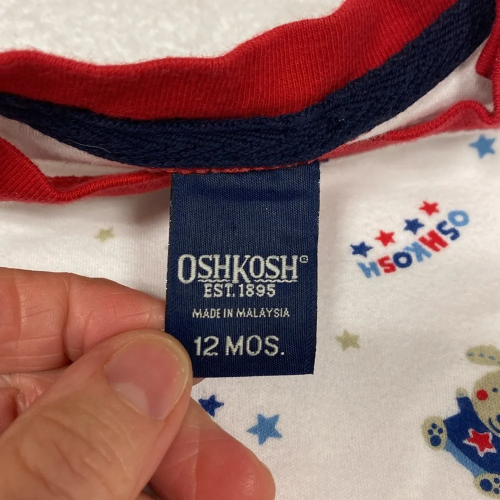 OshKosh B'gosh Baby Bodysuit Red White blue fire truck stars dog 12m